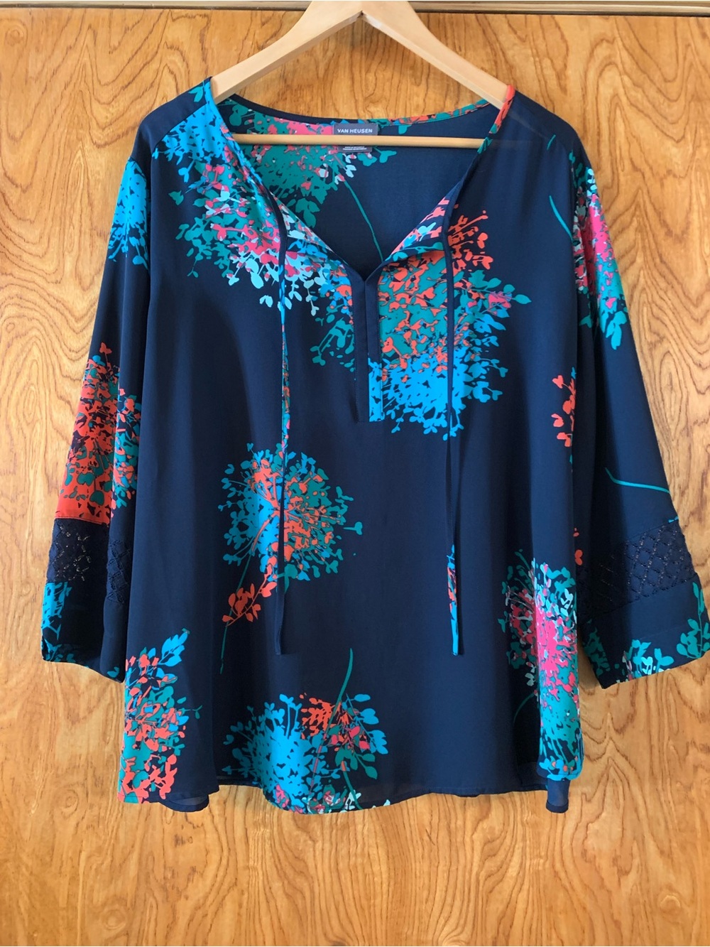 Navy Floral Tie-Front Blouse